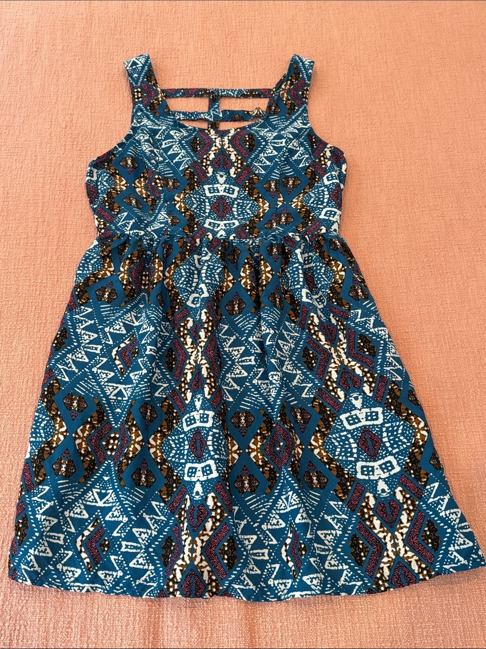 Wms large Teal Aztec Geometric Print Midi Dress